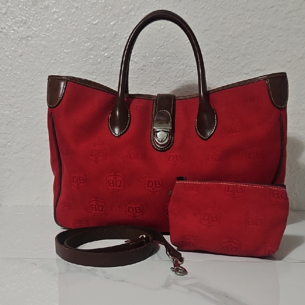 Dooney & Bourke Donegal Crest Vintage Satchel W/long Strap And Matching Pouch